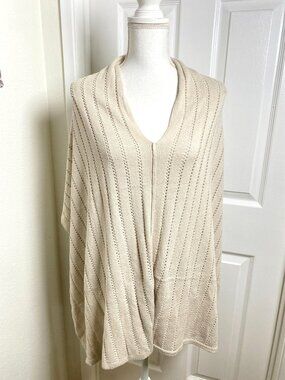 J. Jill Oatmeal Knit V-Neck Shawl Poncho Fashion Lightweight One Size